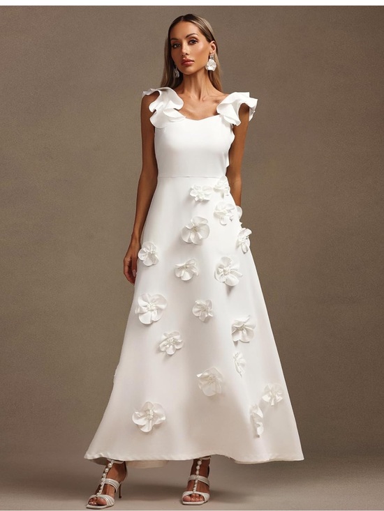 Catchall Dresses & Skirts - NWT Ansel White 3D Flower Ruffle Strap Dress  Boutique Size Medium